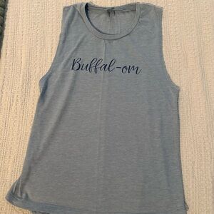 Women's “Buffal-ohm” Blue Sleeveless Yoga Tank Top, XS